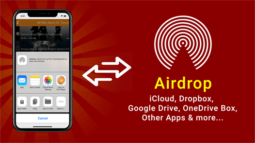 airdrop & play videos from cloud and other apps